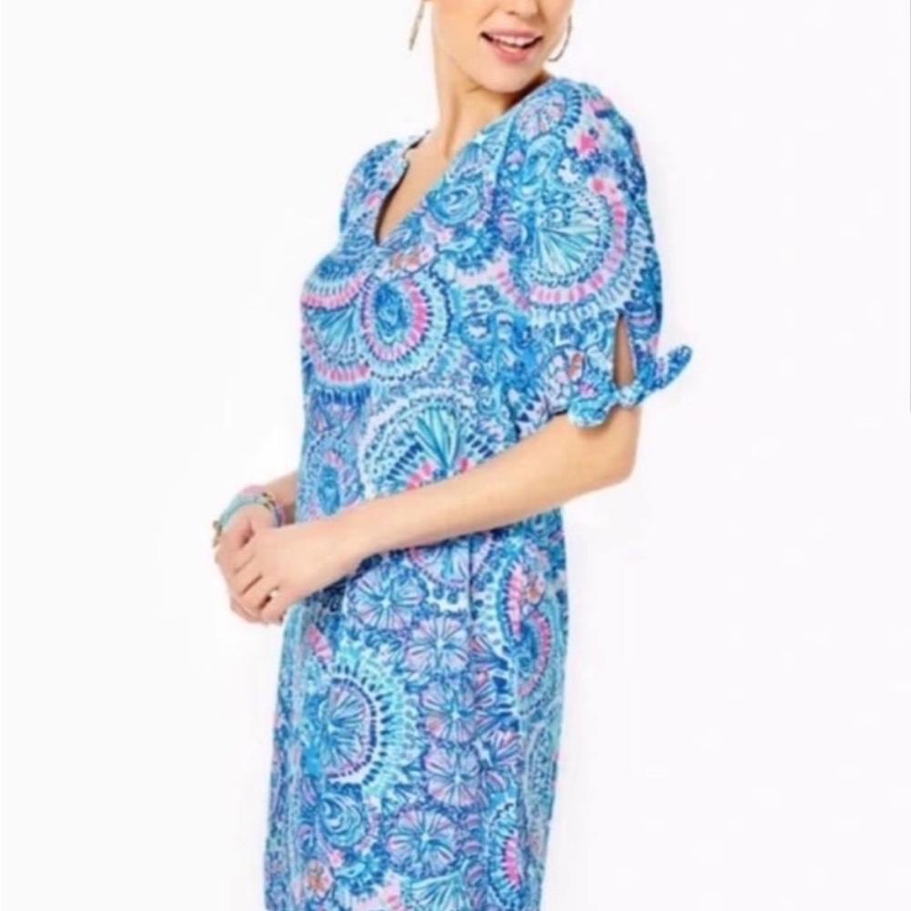 Lilly Pulitzer Shift Dress Womens XS Blue Pink Sea Medallion Coastal Preppy